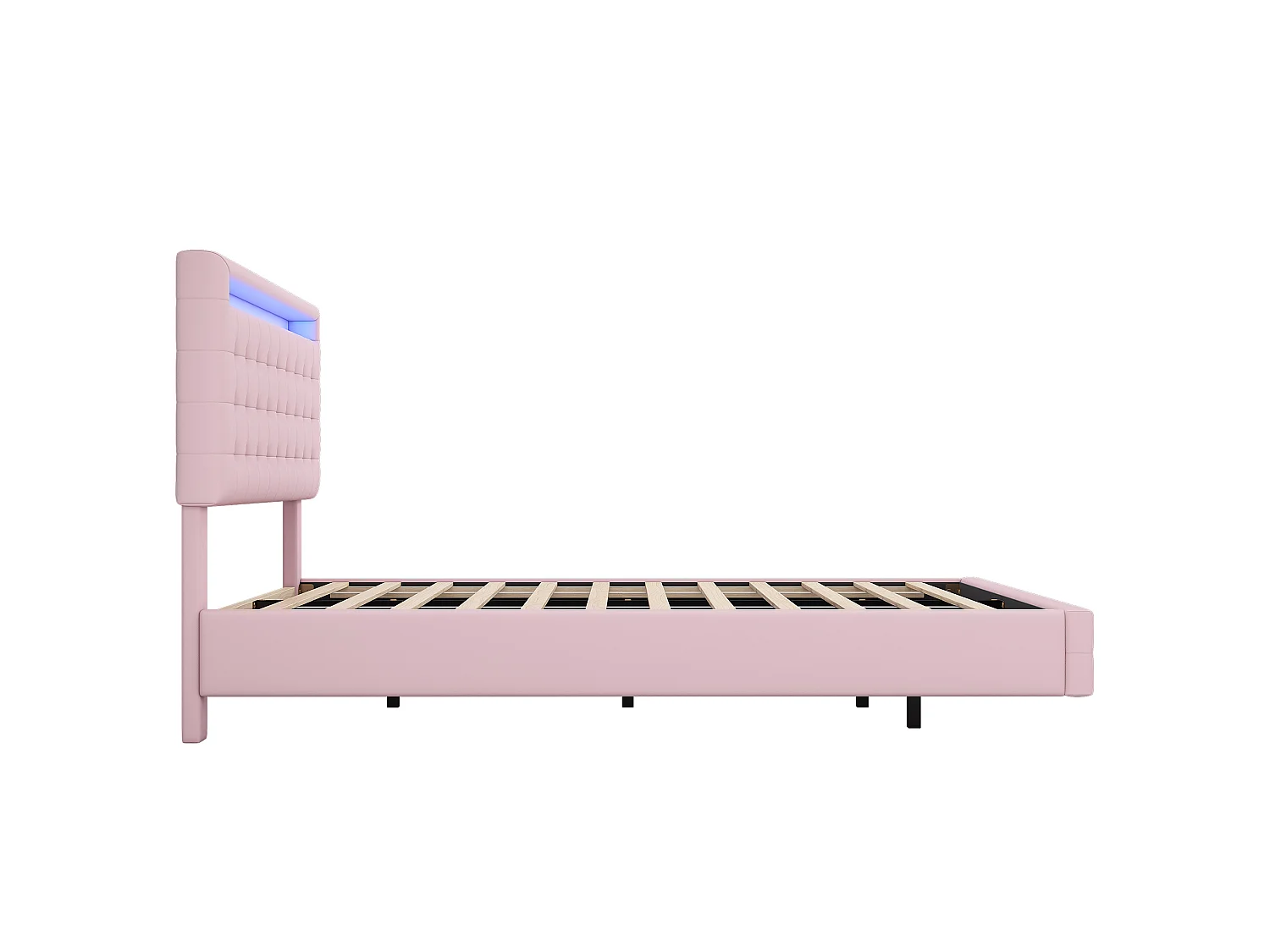 Lit 140 x 200 cm - Lit Flottant - En PU; MDF - Éclairage LED Réglable (App) - Tête 3 Positions Avec Suspension - Rose - Sans Matelas