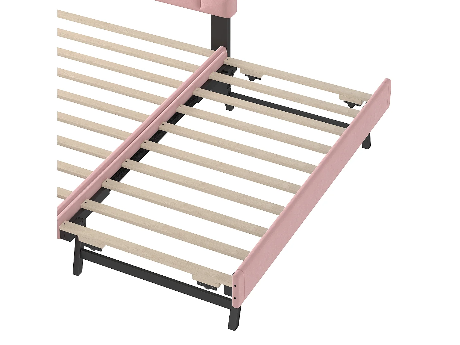 Lit 140 x 200 cm - Lit Capitonné Avec Gigogne - En Velours - Avec Sommier À Lattes Sans Matelas - Style Minimaliste - Rose - Modèle Romantique