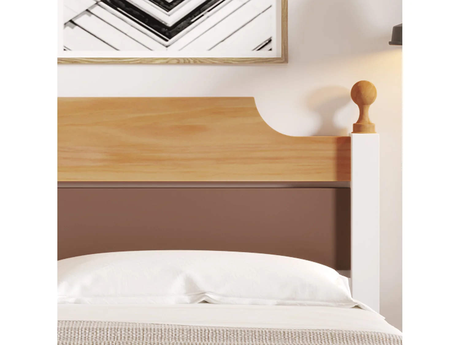 Lit Simple 90 x 200 cm - Cadre en Pin avec Pied Central - en Bois; MDF - Sommier 15 Lattes - Pieds Boules Décoratifs - Sans matelas - Blanc