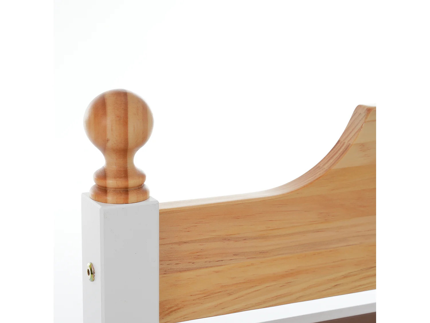 Lit Simple 90 x 200 cm - Cadre en Pin avec Pied Central - en Bois; MDF - Sommier 15 Lattes - Pieds Boules Décoratifs - Sans matelas - Blanc
