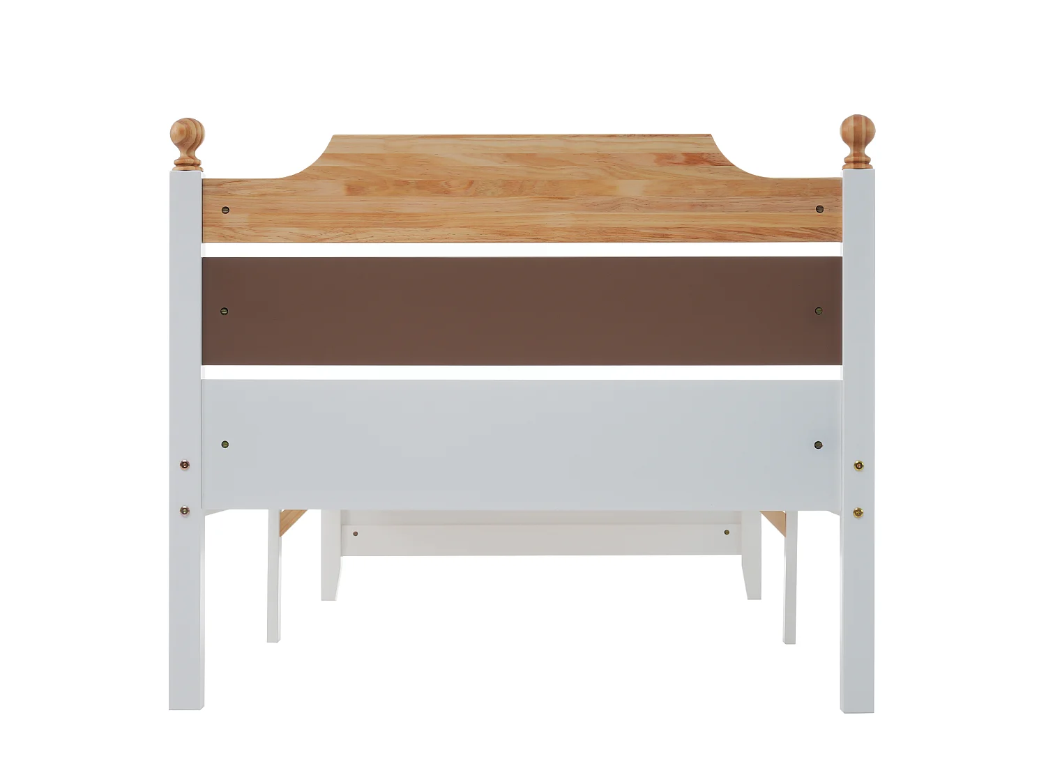 Lit Simple 90 x 200 cm - Cadre en Pin avec Pied Central - en Bois; MDF - Sommier 15 Lattes - Pieds Boules Décoratifs - Sans matelas - Blanc
