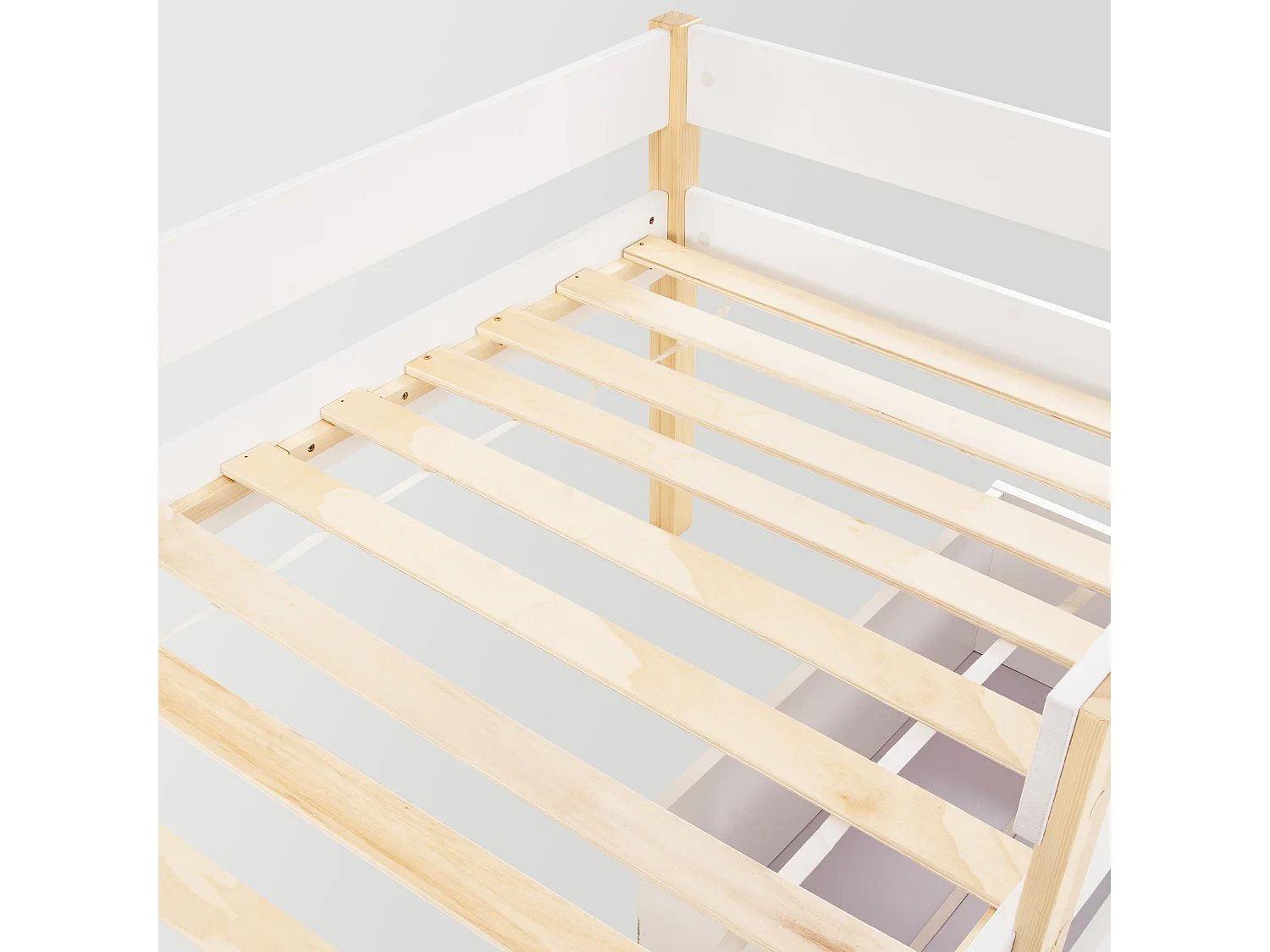 Lit enfants - Lit mi-hauteur 90 x 200 cm - En Bois massif de pin - Tiroirs intégrés, Barrière anti-chute - Sans matelas - Blanc
