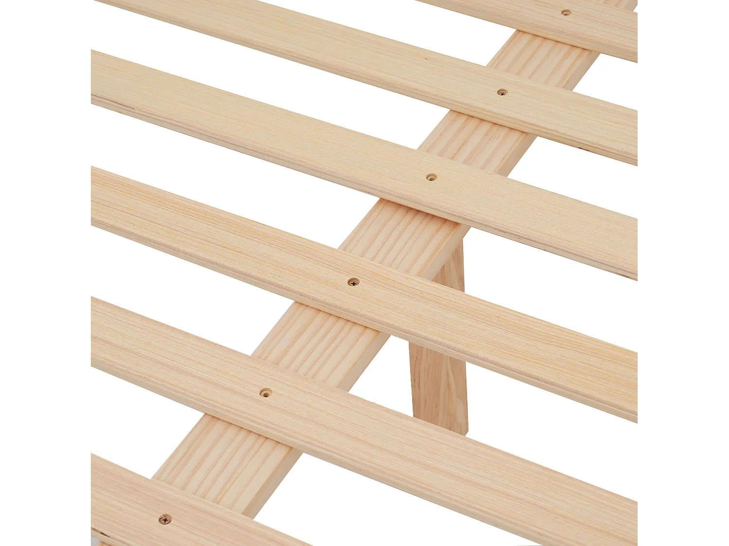 Lit double 140 x 200 cm - Cadre en Pin; MDF - 15 lattes et pied central de soutien, montage facile - Sans matelas - Blanc+Naturel