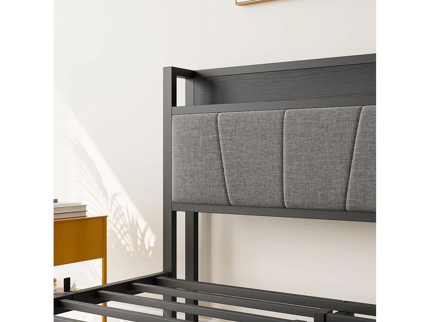 Lit Double En Métal Noir 140x200 Cm Avec Tête De Lit Rembourrée Et Double Port USB - Cadre Stable Moderne Sans Matelas