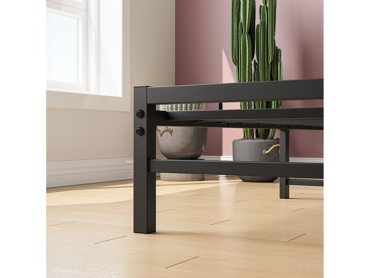 Lit Simple En Métal Noir 90x200 Cm - Lit Ado Moderne Structure Robuste Gain De Place Pour Chambre Sans Matelas