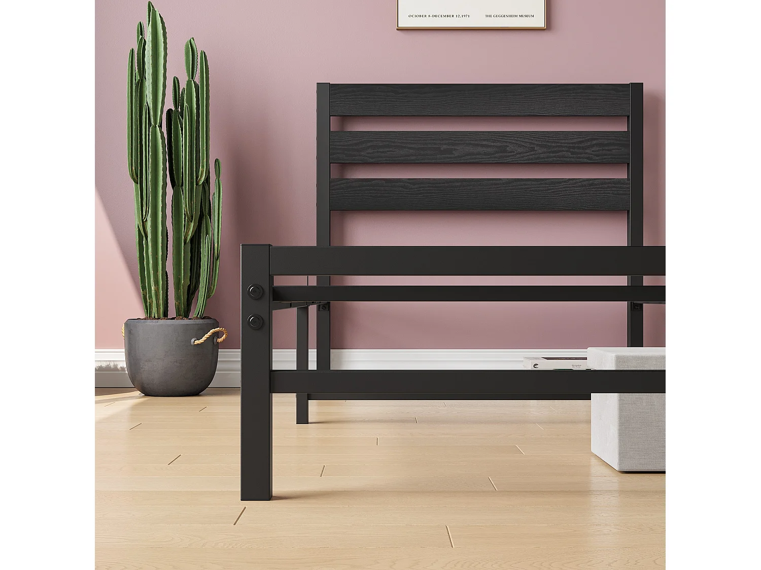 Lit Simple En Métal Noir 90x200 Cm - Lit Ado Moderne Structure Robuste Gain De Place Pour Chambre Sans Matelas