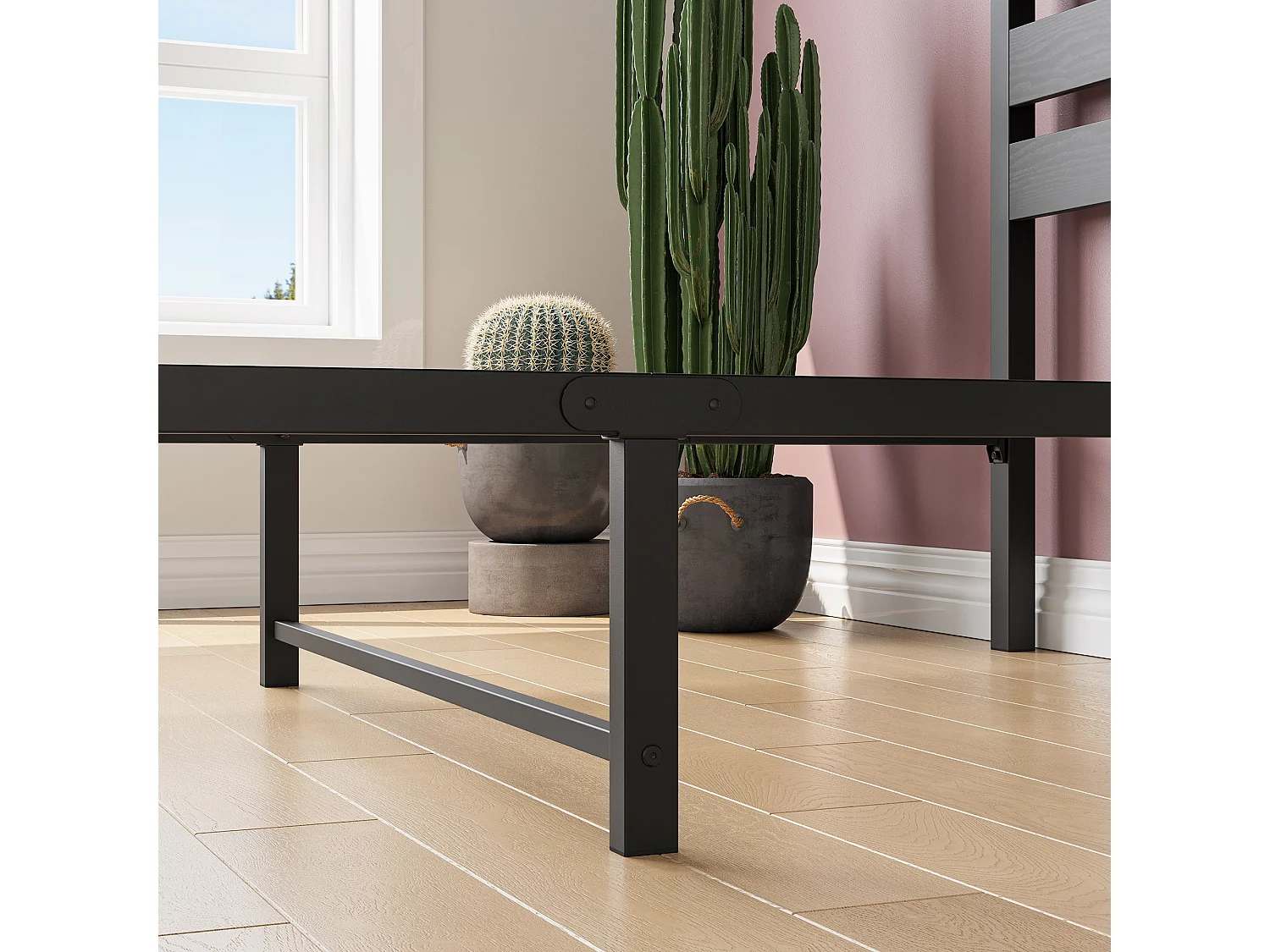 Lit Simple En Métal Noir 90x200 Cm - Lit Ado Moderne Structure Robuste Gain De Place Pour Chambre Sans Matelas