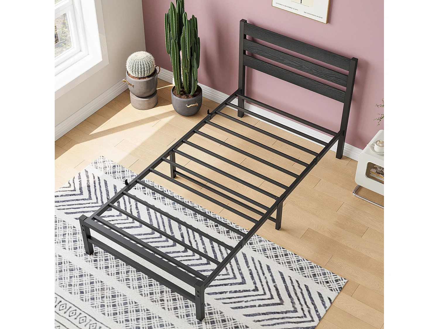 Lit Simple En Métal Noir 90x200 Cm - Lit Ado Moderne Structure Robuste Gain De Place Pour Chambre Sans Matelas