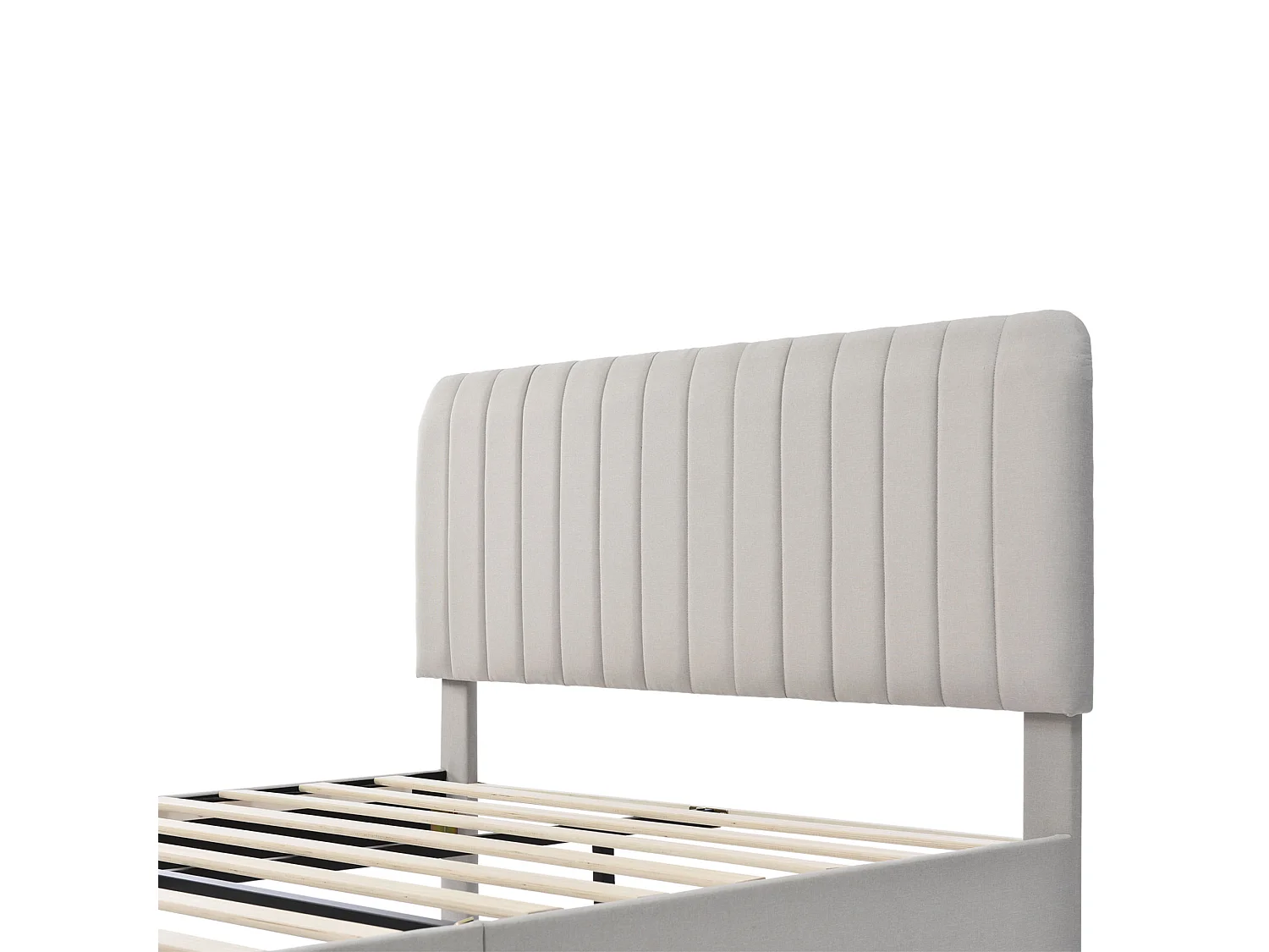 Lit Adulte 160 x 200 cm - Lit Rembourré En Lin, Tête Réglable 6 cm Et Sommier À Lattes En Pin - Gris+Beige - Sans matelas