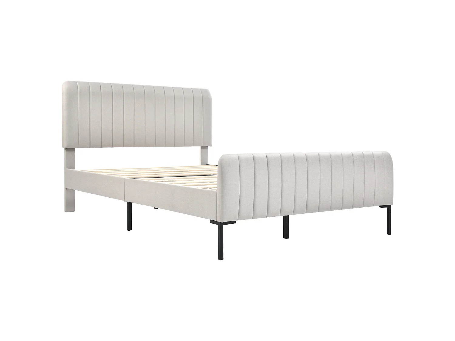 Lit Adulte 160 x 200 cm - Lit Rembourré En Lin, Tête Réglable 6 cm Et Sommier À Lattes En Pin - Gris+Beige - Sans matelas