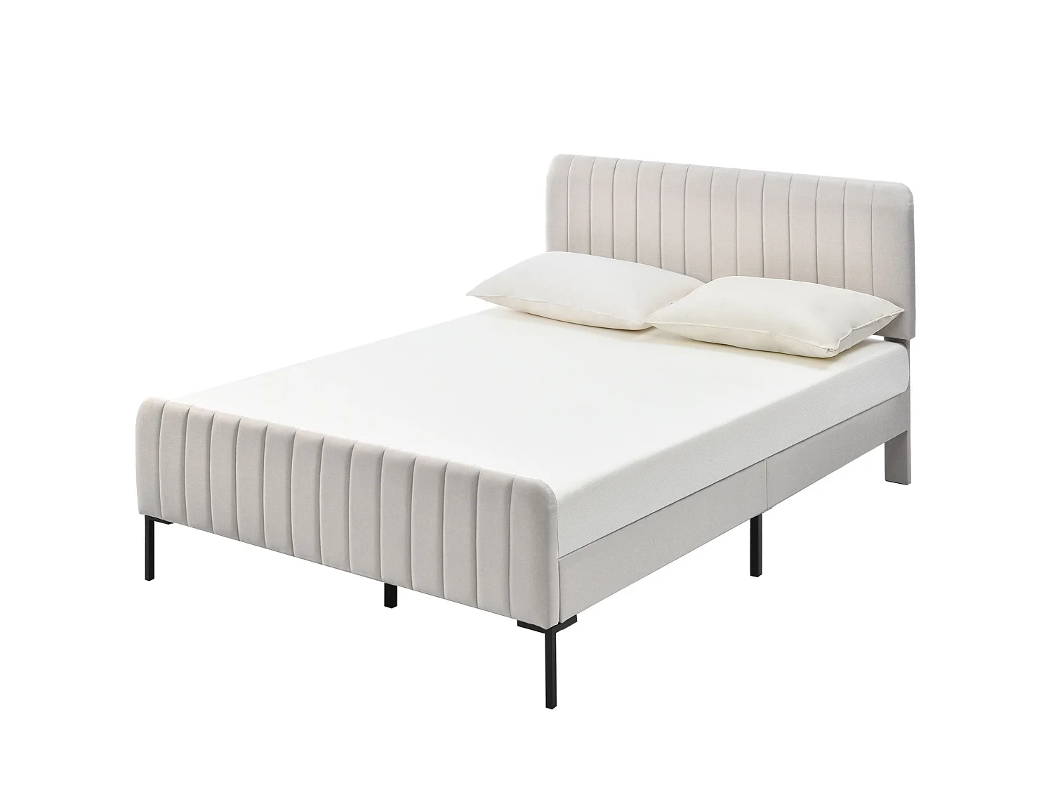 Lit Adulte 160 x 200 cm - Lit Rembourré En Lin, Tête Réglable 6 cm Et Sommier À Lattes En Pin - Gris+Beige - Sans matelas