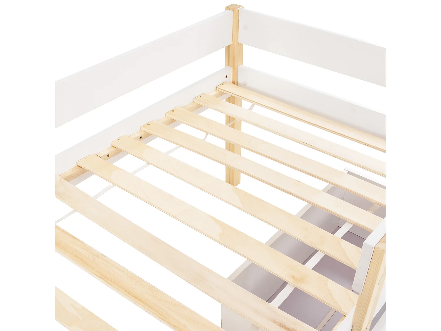 Lit Mi-Hauteur 90 x 190 cm - Pin Massif+MDF - Avec 2 Tiroirs Et Échelle Basse - Barrières Anti-Chute - Sans Matelas - Blanc