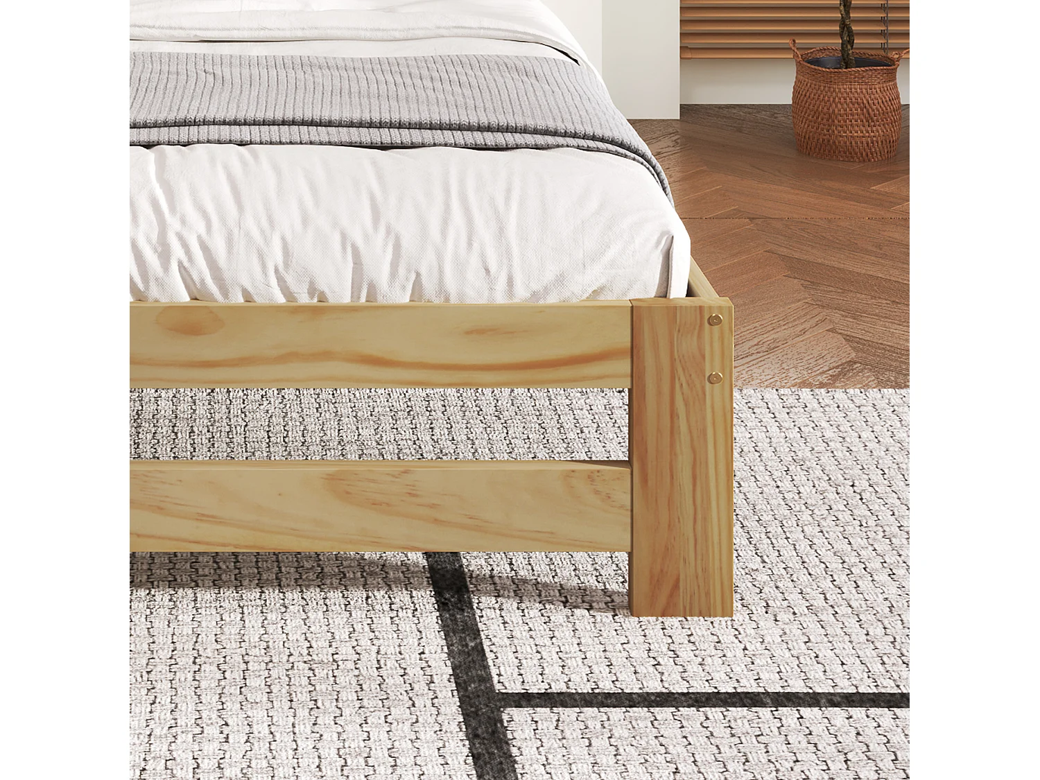 Lit adulte 140 x 200 cm - Lit futon en Pin massif - Sommier 15 lattes et Pied central - Style classique - Naturel - Sans matelas