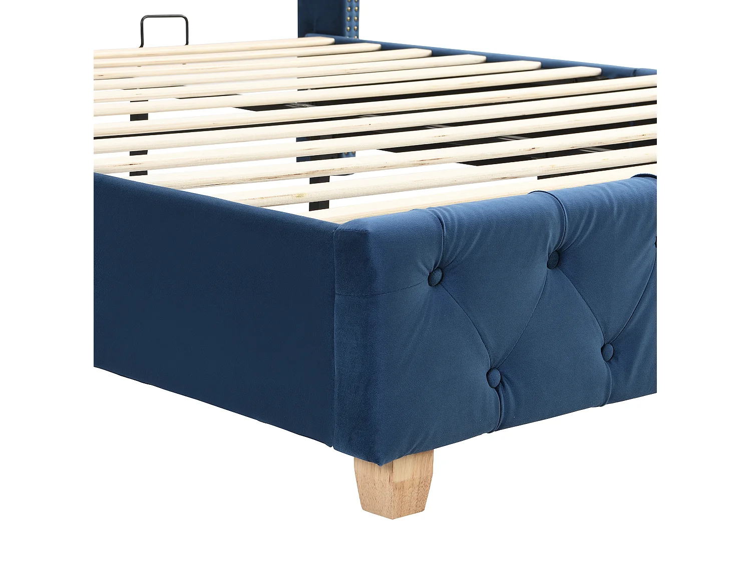 Lit 160 x 200 cm - Lit Rembourré Tête Capitonnée & Sommier à Lattes 12 pcs - En Velours - Bleu - Sans matelas - Modèle Velvet
