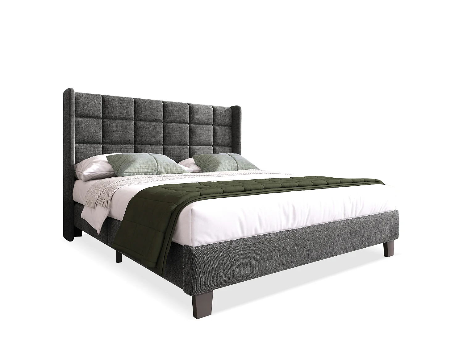 Lit 140 x 200 cm - Lit avec Sommier à Lattes Inclus, Cadre Métallique et Lattes Bois - Charge 200 kg - Sans Matelas - Gris