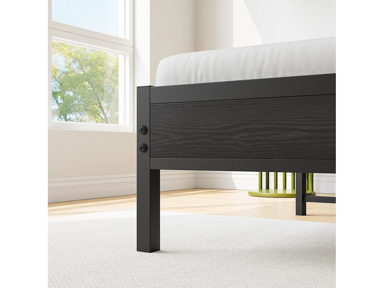 Lit Simple En Métal Noir 90x200 Cm Avec Tête De Lit Capitonnée Et Double Port USB - Cadre Stable Moderne Pour Chambre Ado Sans Matelas