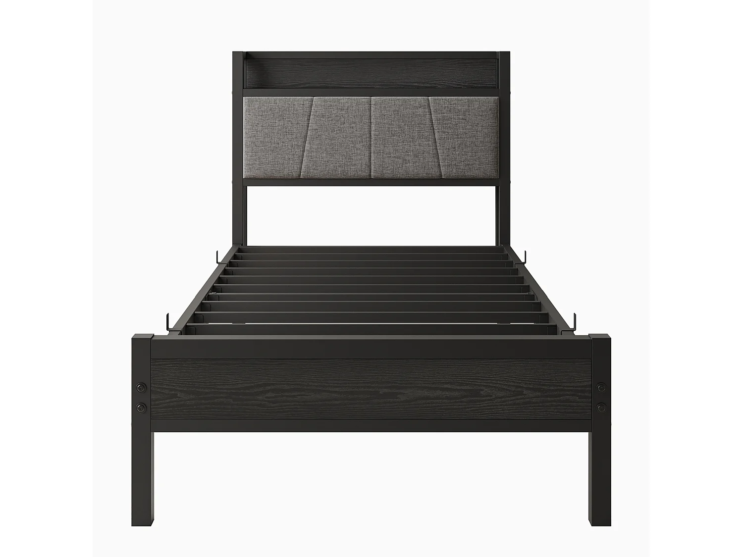 Lit Simple En Métal Noir 90x200 Cm Avec Tête De Lit Capitonnée Et Double Port USB - Cadre Stable Moderne Pour Chambre Ado Sans Matelas