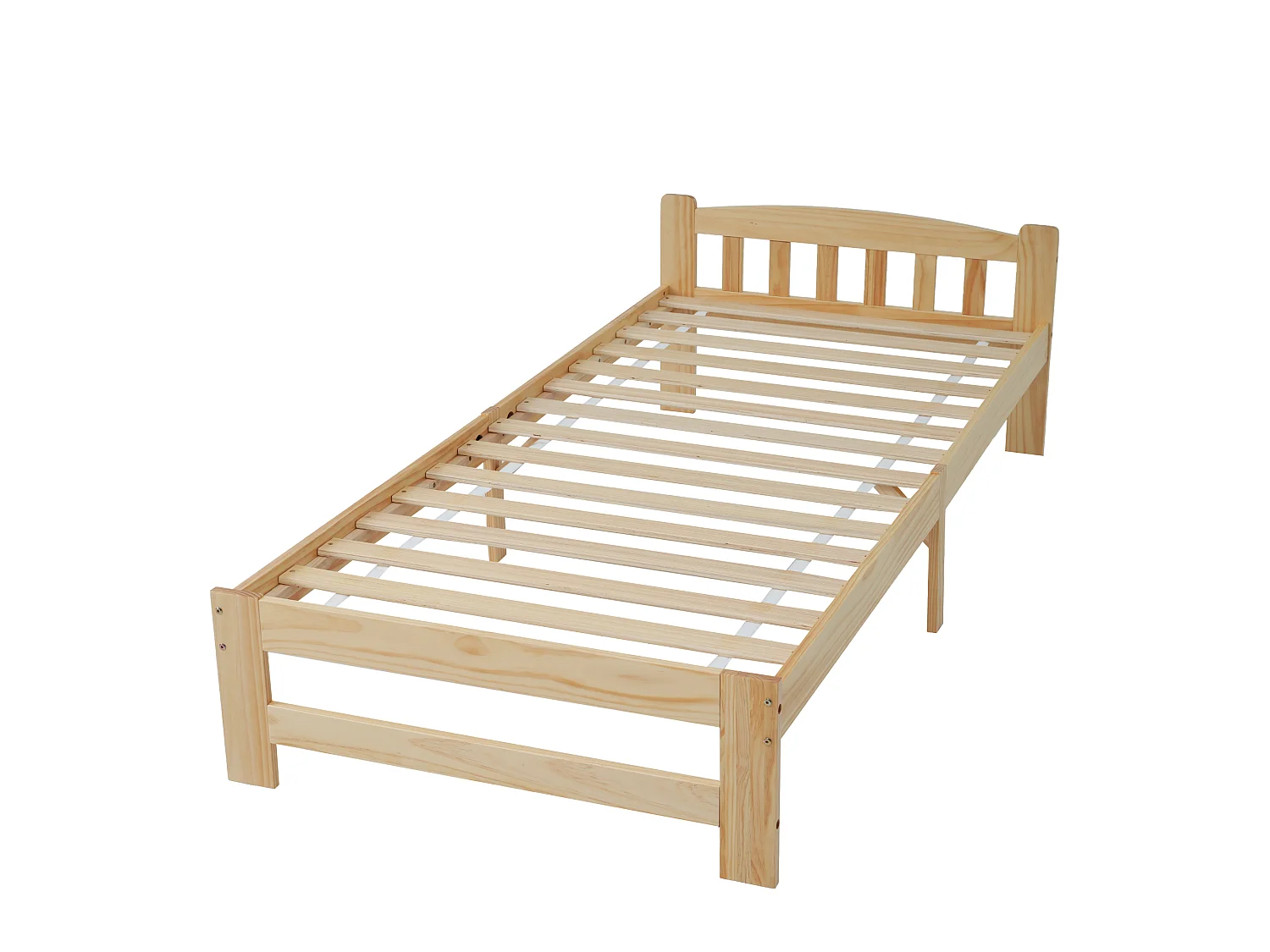 Lit Adulte 90 x 200 cm - Lit Simple Futon En Bois Massif (Pin) - 15 Lattes, Pied Central Et Socle, Sans Matelas - Design Classique - Naturel