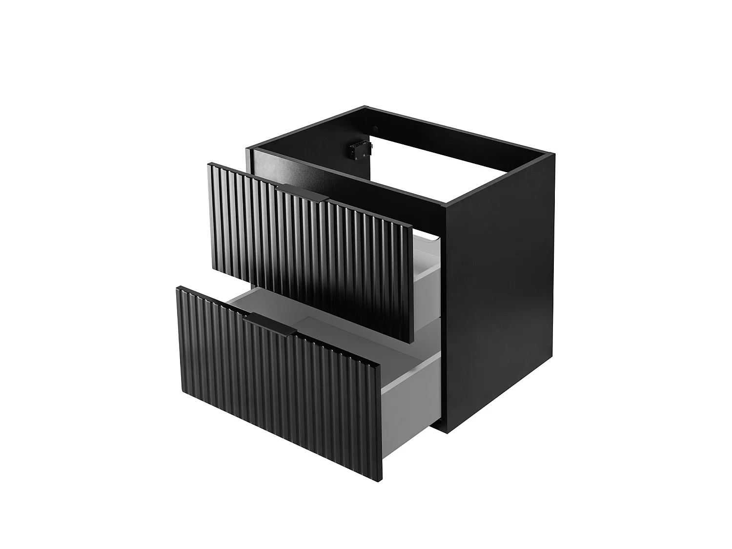 Badmöbel-Set mit Wäschekorb, Schwarz / Platte Eiche Craft / Griffe Schwarz, 120 x 57 x 46 cm