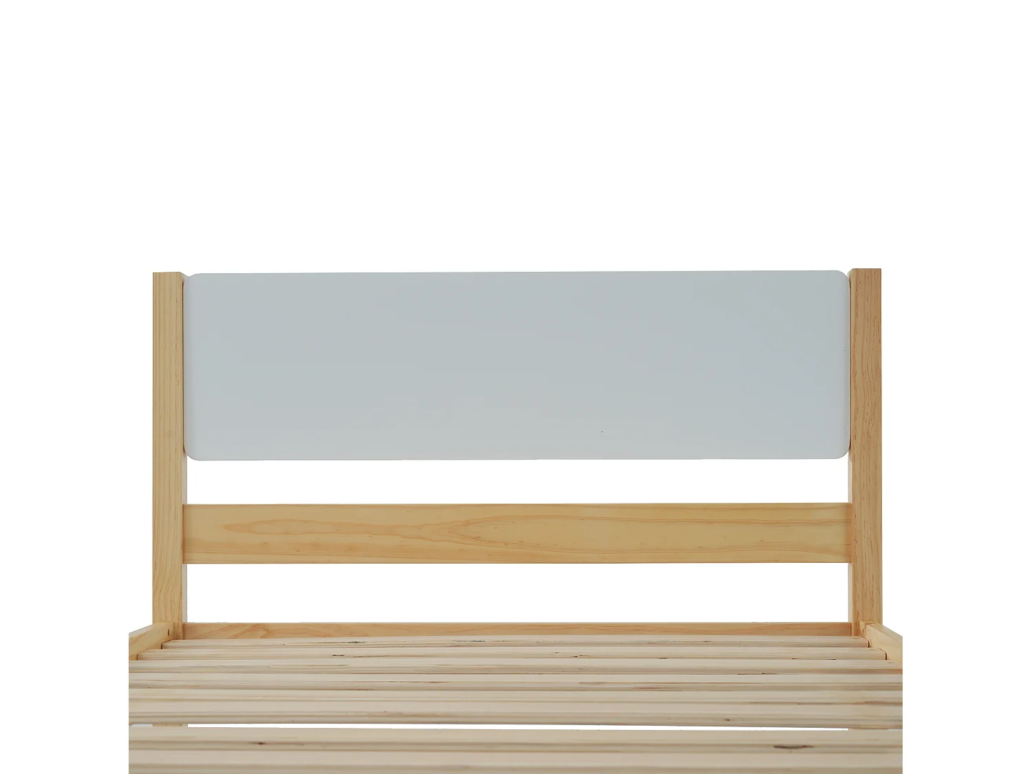 Lit 90x200 cm - Lit Simple En Bois Massif;MDF Avec 15 Lattes Et Pieds Centraux Pour Stabilité - Sans matelas - Design Blanc+Naturel