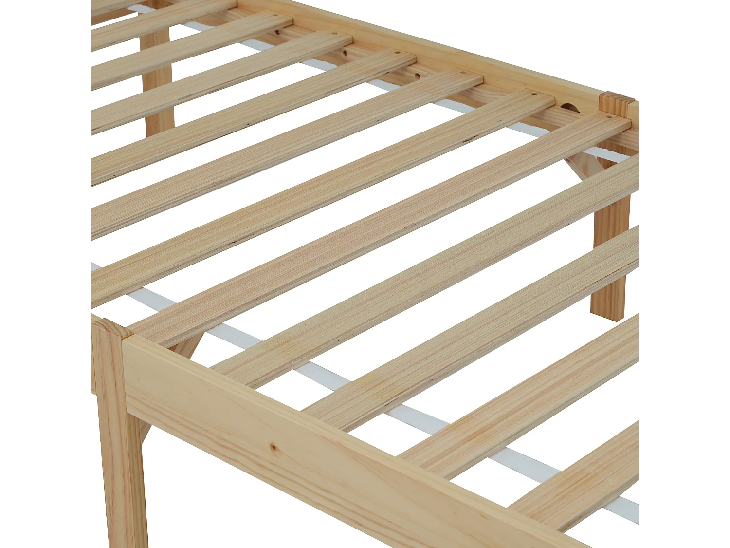 Lit 90x200 cm - Lit Simple En Bois Massif;MDF Avec 15 Lattes Et Pieds Centraux Pour Stabilité - Sans matelas - Design Blanc+Naturel
