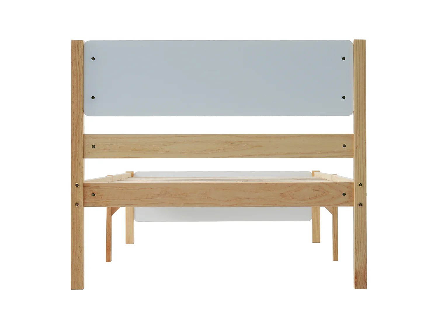 Lit 90x200 cm - Lit Simple En Bois Massif;MDF Avec 15 Lattes Et Pieds Centraux Pour Stabilité - Sans matelas - Design Blanc+Naturel