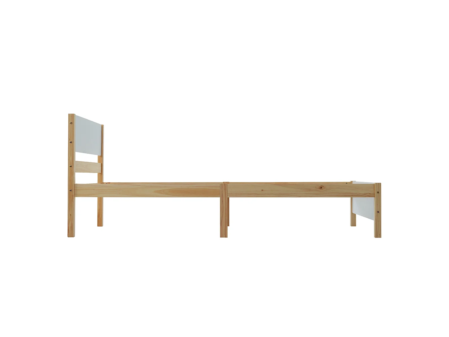 Lit 90x200 cm - Lit Simple En Bois Massif;MDF Avec 15 Lattes Et Pieds Centraux Pour Stabilité - Sans matelas - Design Blanc+Naturel