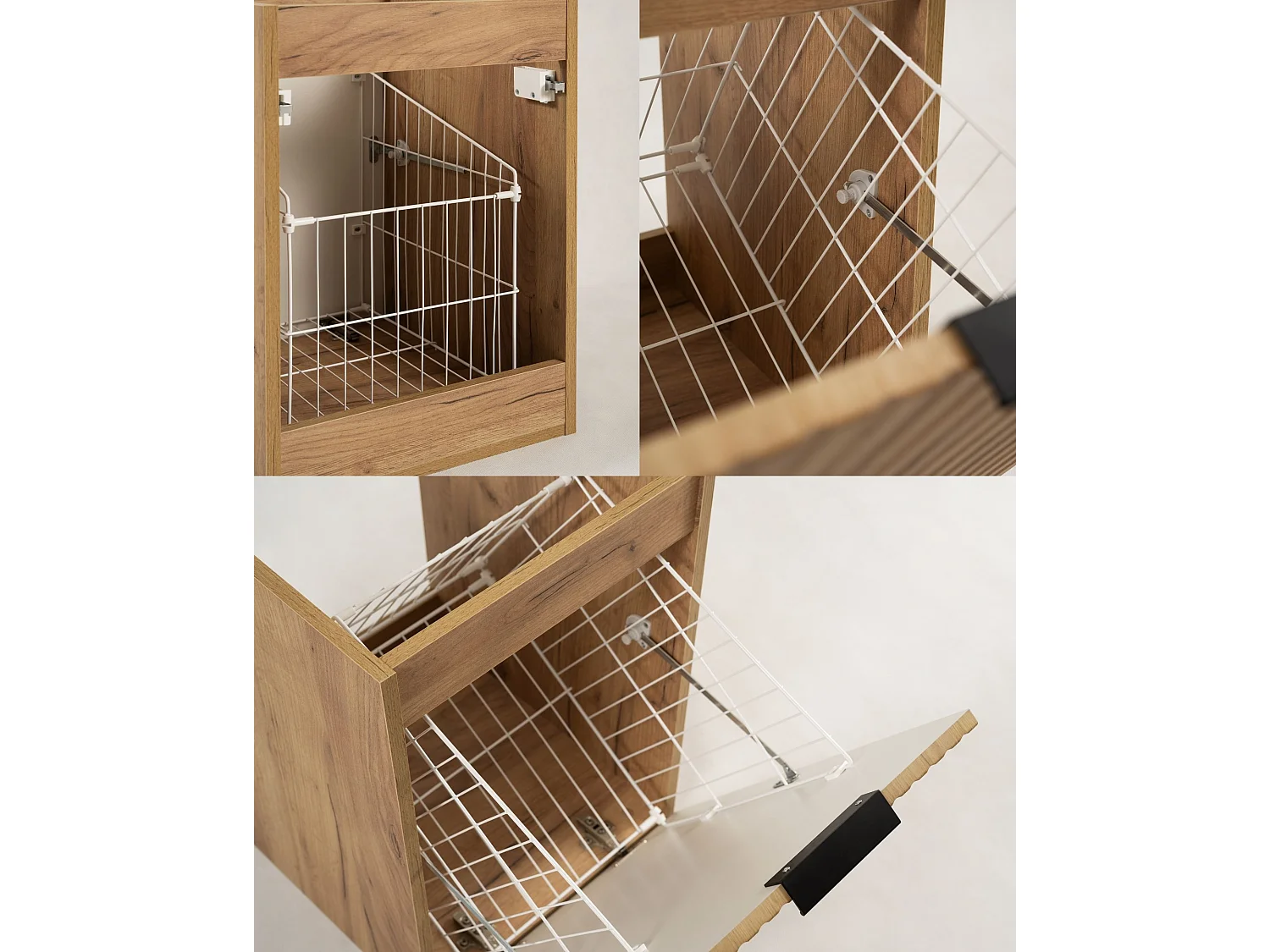 Set di mobili da bagno con cesto portabiancheria, Rovere Craft / Piano Nero / Maniglie Dorate, 120 x 57 x 46 cm