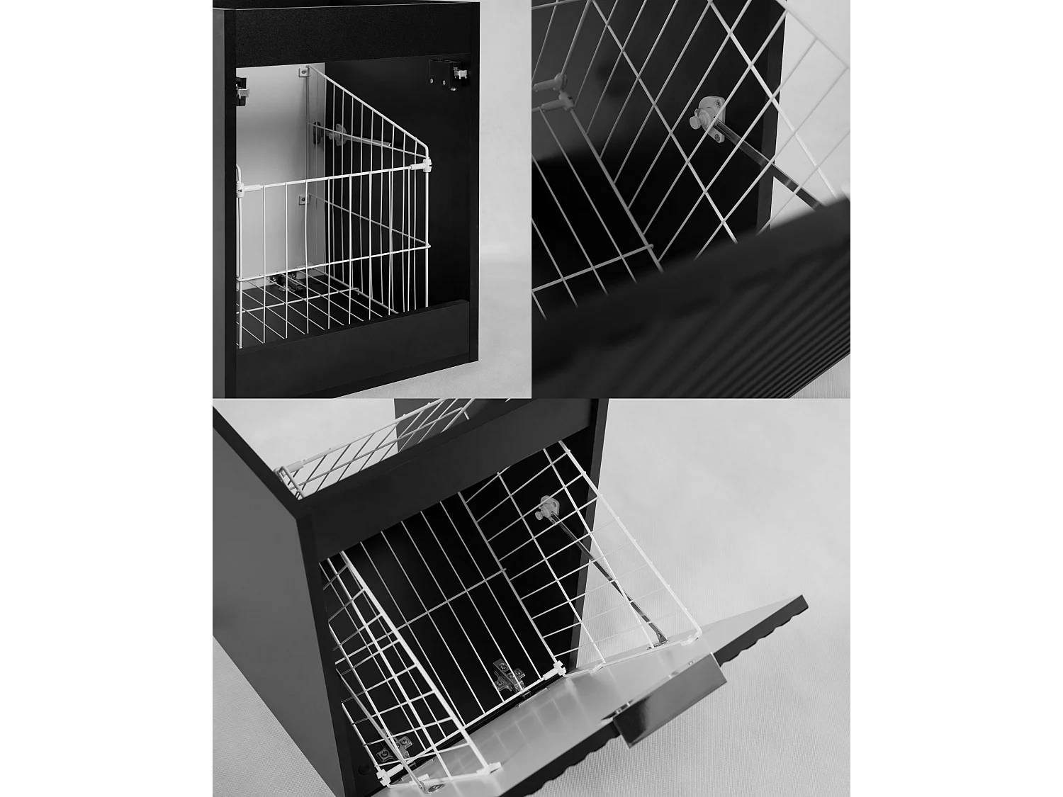 Set di mobili da bagno con cesto portabiancheria, Nero / Piano Marmo Black Royal / Maniglie Nere, 120 x 57 x 46 cm