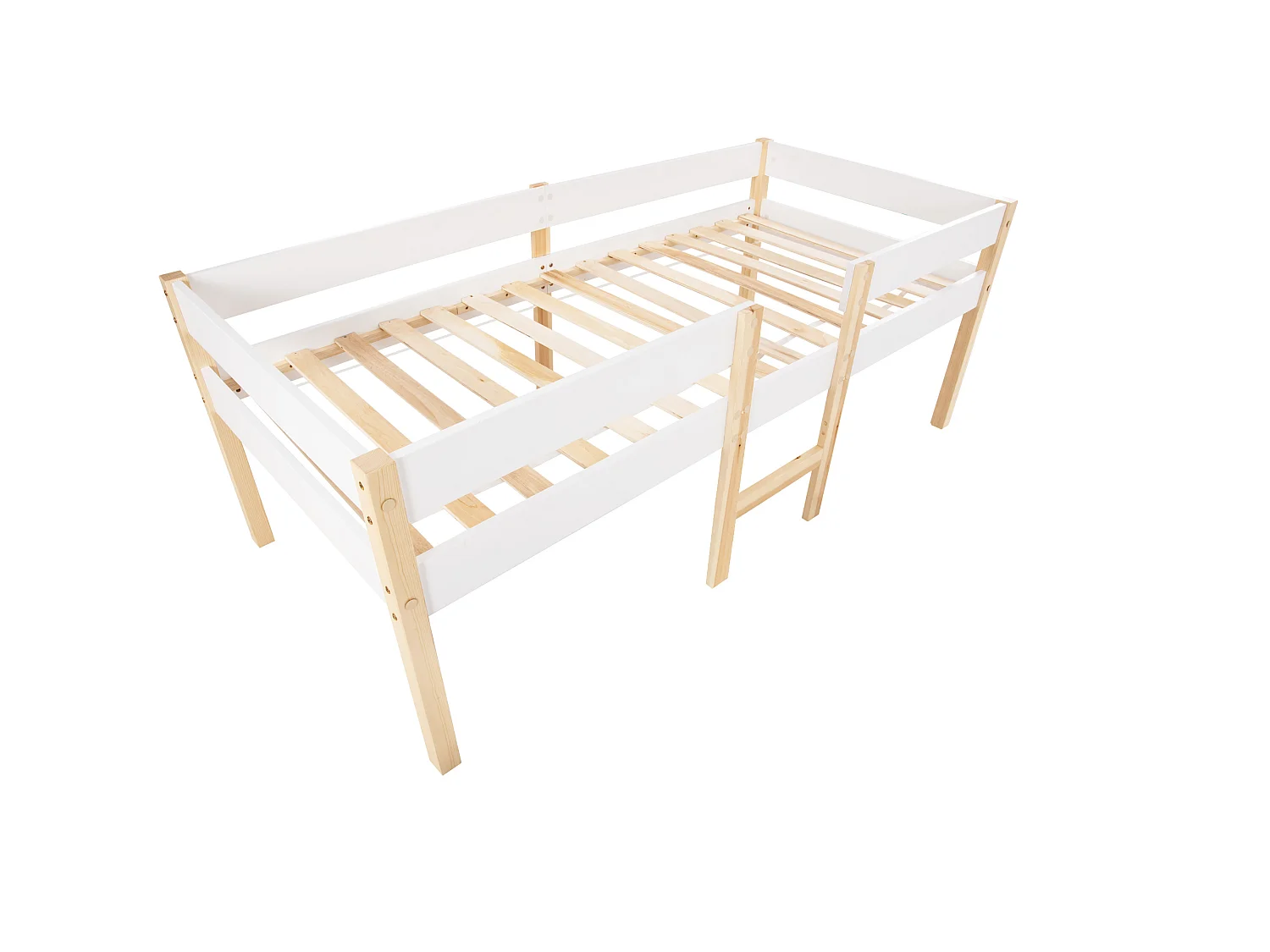 Lit enfants 90 x 200 cm - Lit Mi-Hauteur Avec Rangement Sous Le Lit Et Barrière Anti-Chute - En Pin Massif+MDF - Sans Matelas - Blanc - WF289184AAA