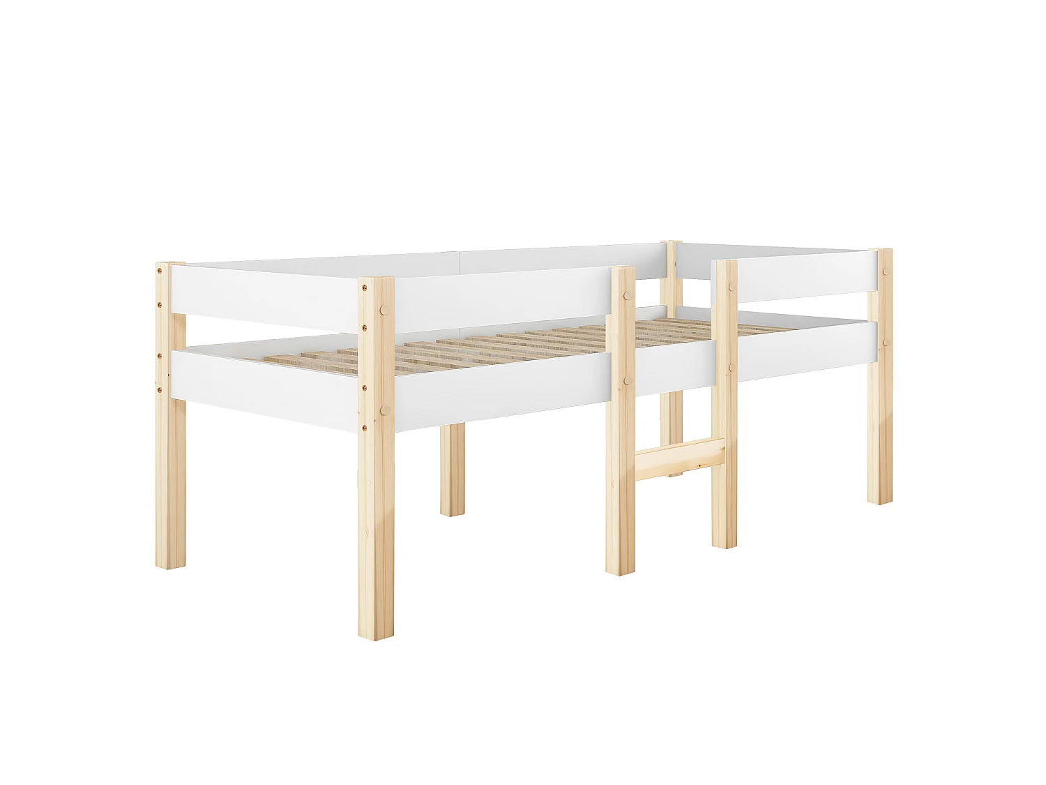 Lit enfants 90 x 200 cm - Lit Mi-Hauteur Avec Rangement Sous Le Lit Et Barrière Anti-Chute - En Pin Massif+MDF - Sans Matelas - Blanc - WF289184AAA
