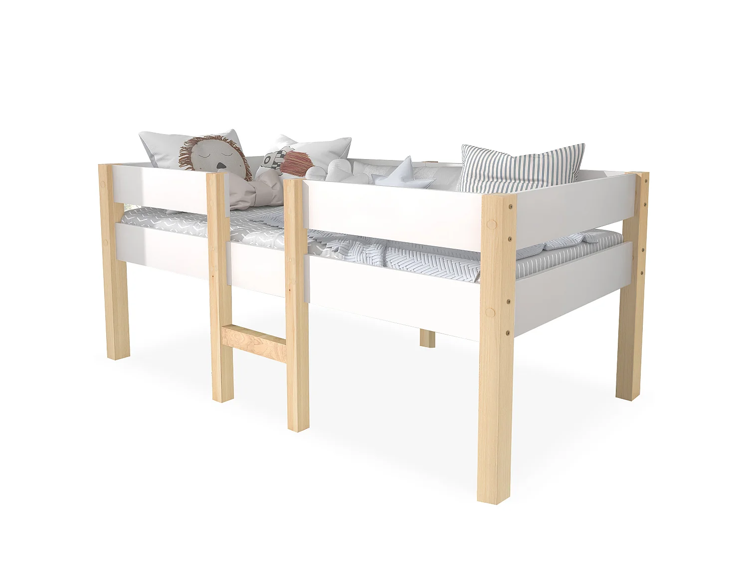 Lit enfants 90 x 200 cm - Lit Mi-Hauteur Avec Rangement Sous Le Lit Et Barrière Anti-Chute - En Pin Massif+MDF - Sans Matelas - Blanc - WF289184AAA