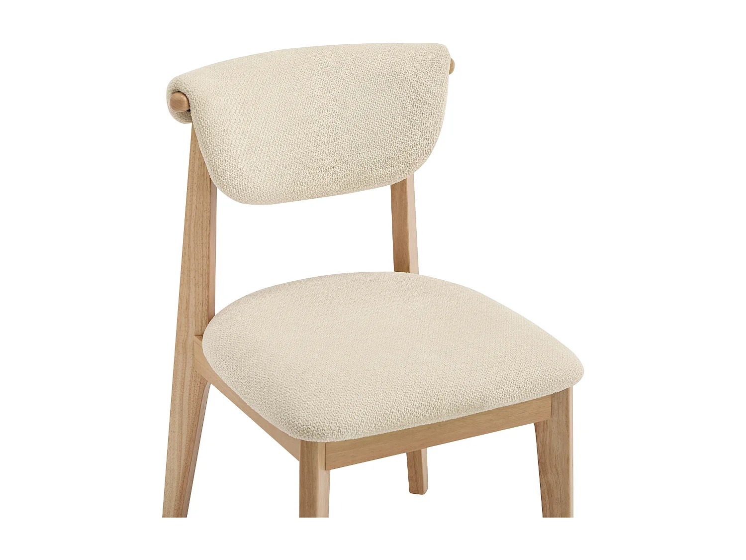 Lot de 6 chaises en tissu bouclette et bois d'hévéa - Crème - GABIEL