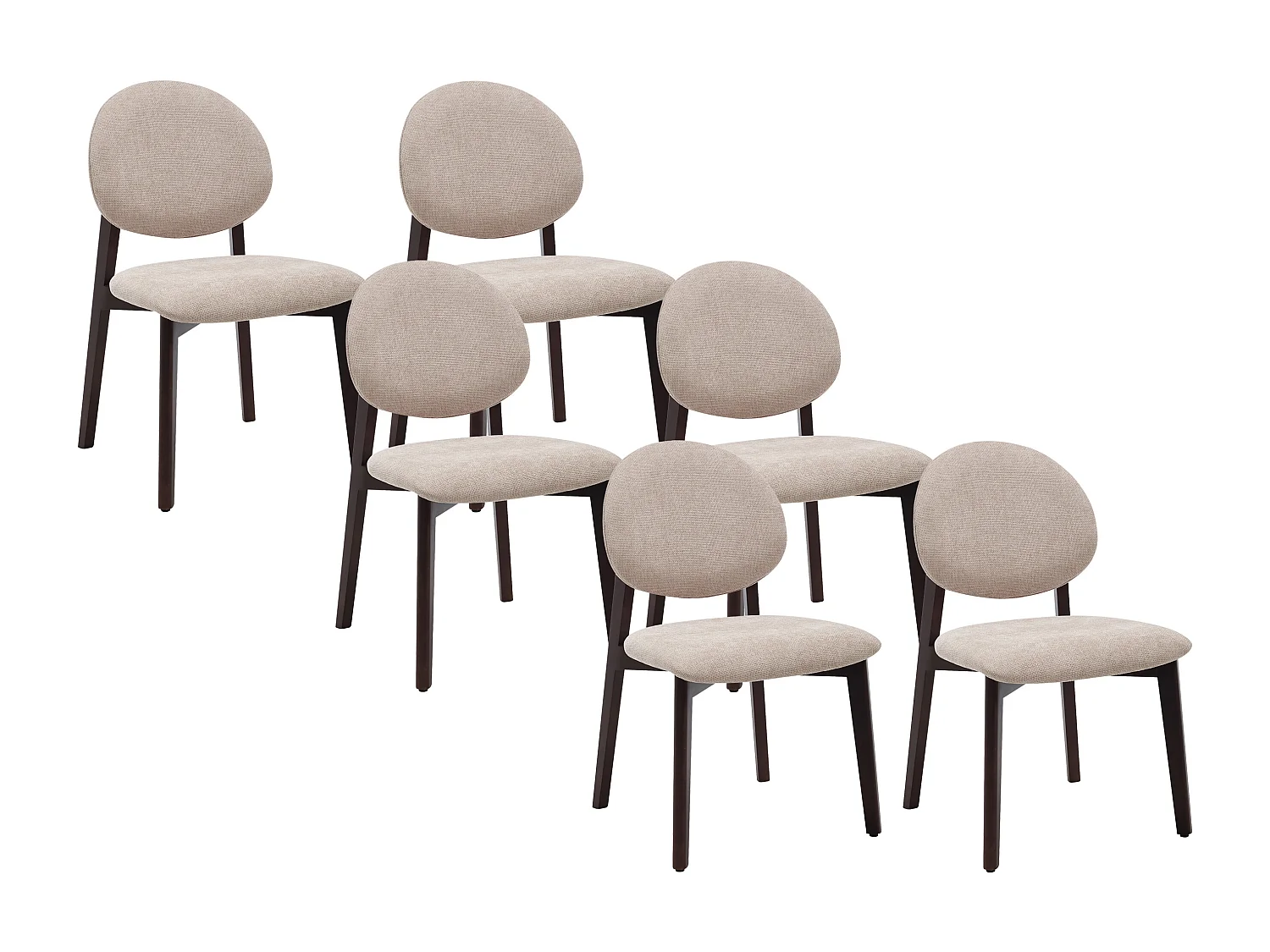 Lot de 6 chaises en tissu texturé et bois d’hévéa naturel foncé - Beige - MARLENI