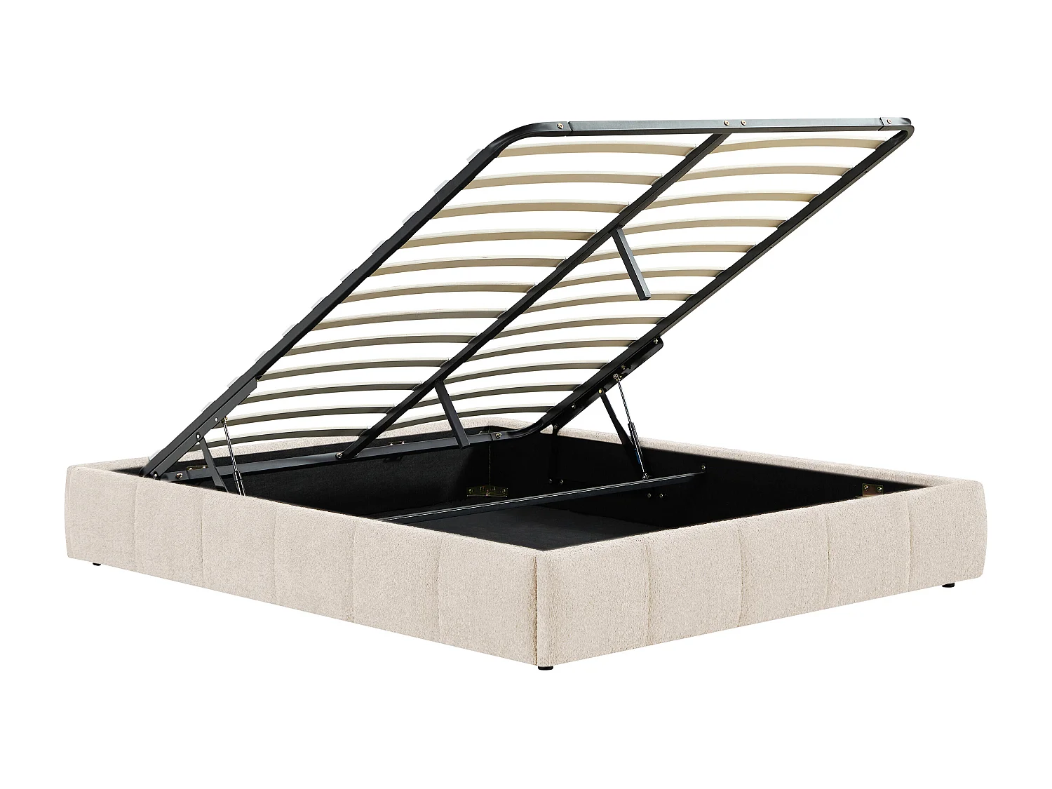 Lit coffre 160 x 200 cm avec tête de lit et chevets - Avec port USB - Beige et naturel - NULOX