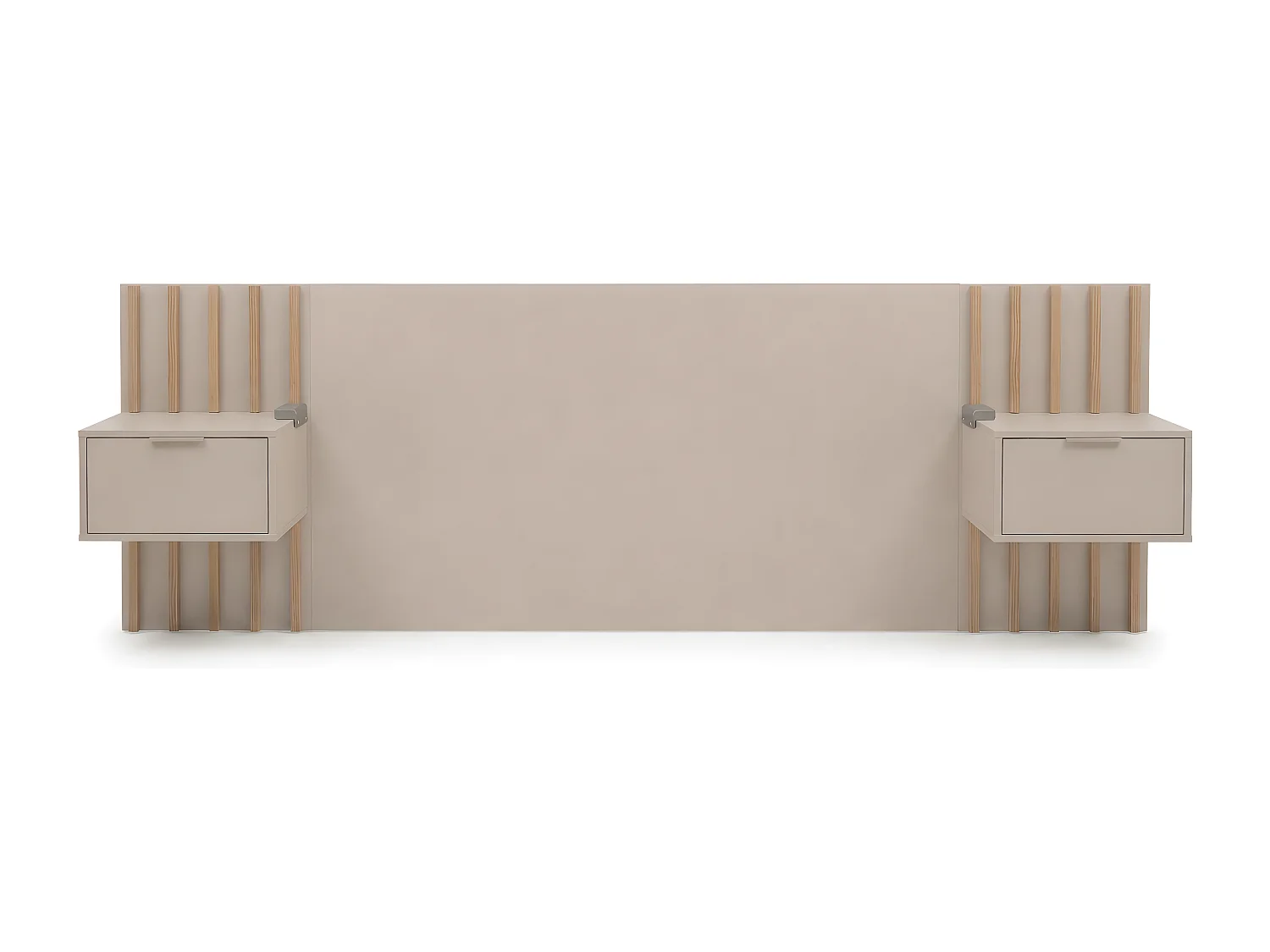Lit coffre 160 x 200 cm avec tête de lit et chevets - Avec port USB - Beige et naturel - NULOX