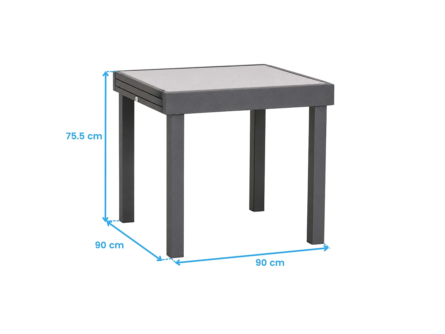 Mesa extensível para exterior em alumínio cinza, 90-180x90x75,5 cm