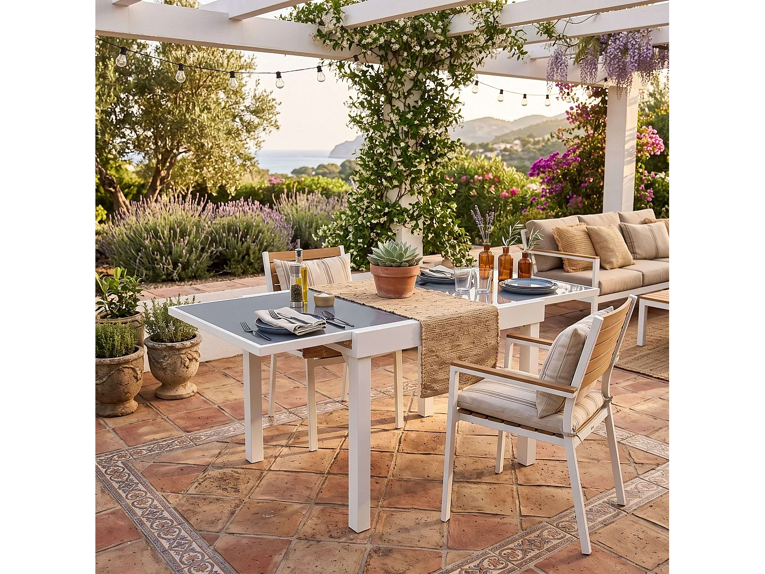 Mesa extensível para exterior, branca cristal, 90-180x90 cm