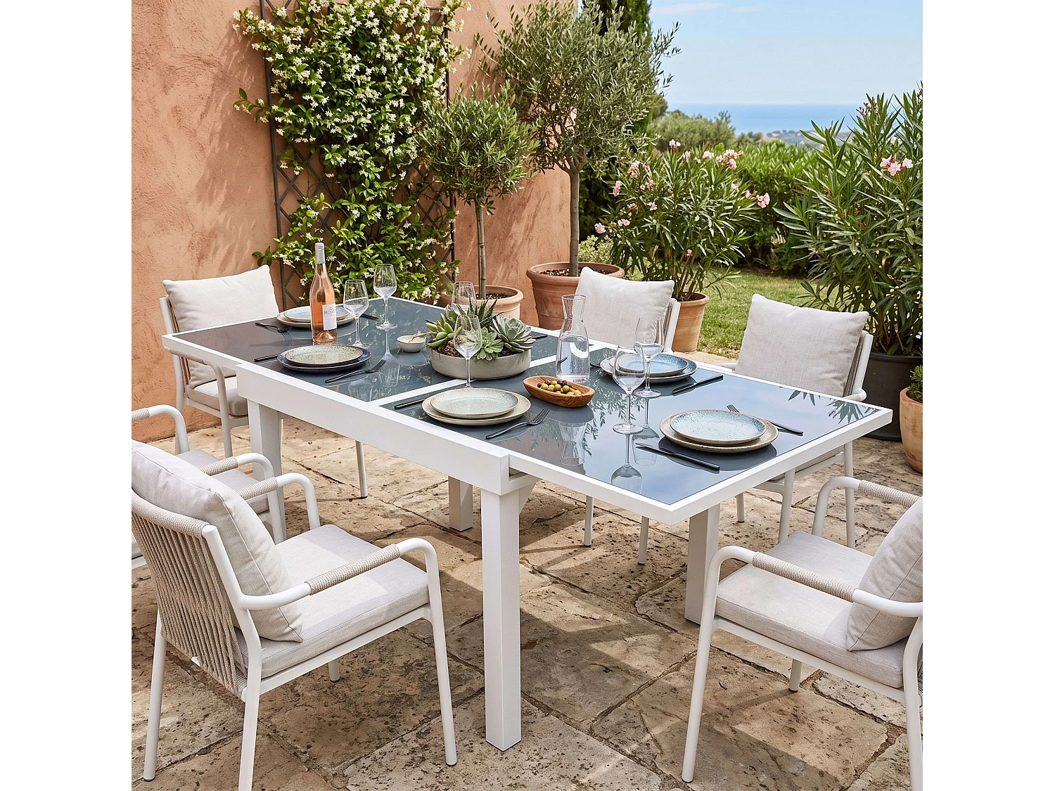 Mesa extensível para exterior, branca cristal, 90-180x90 cm
