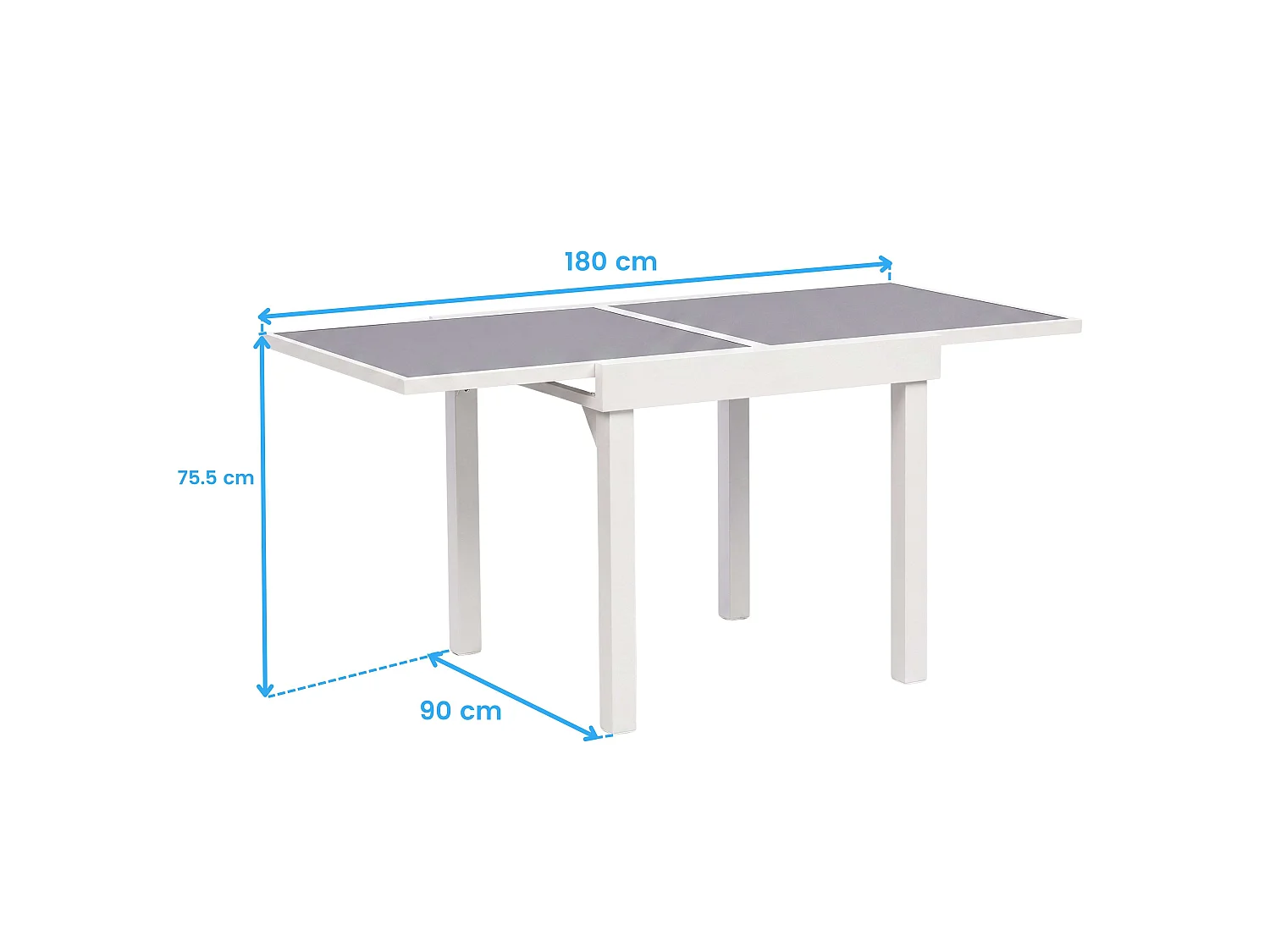 Mesa extensível para exterior, branca cristal, 90-180x90 cm
