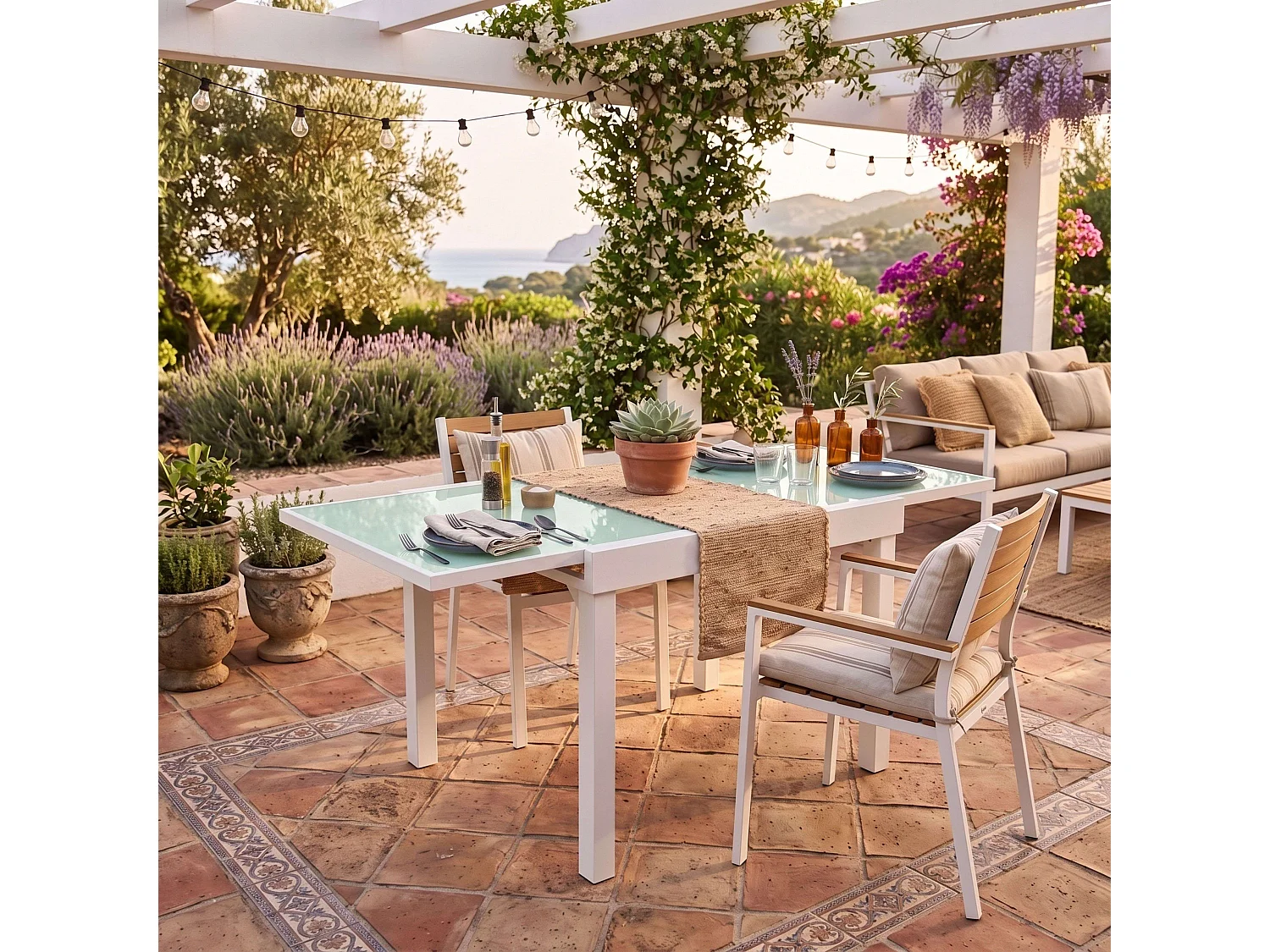 Mesa extensível para exterior, branca cristal, 90-180x90 cm