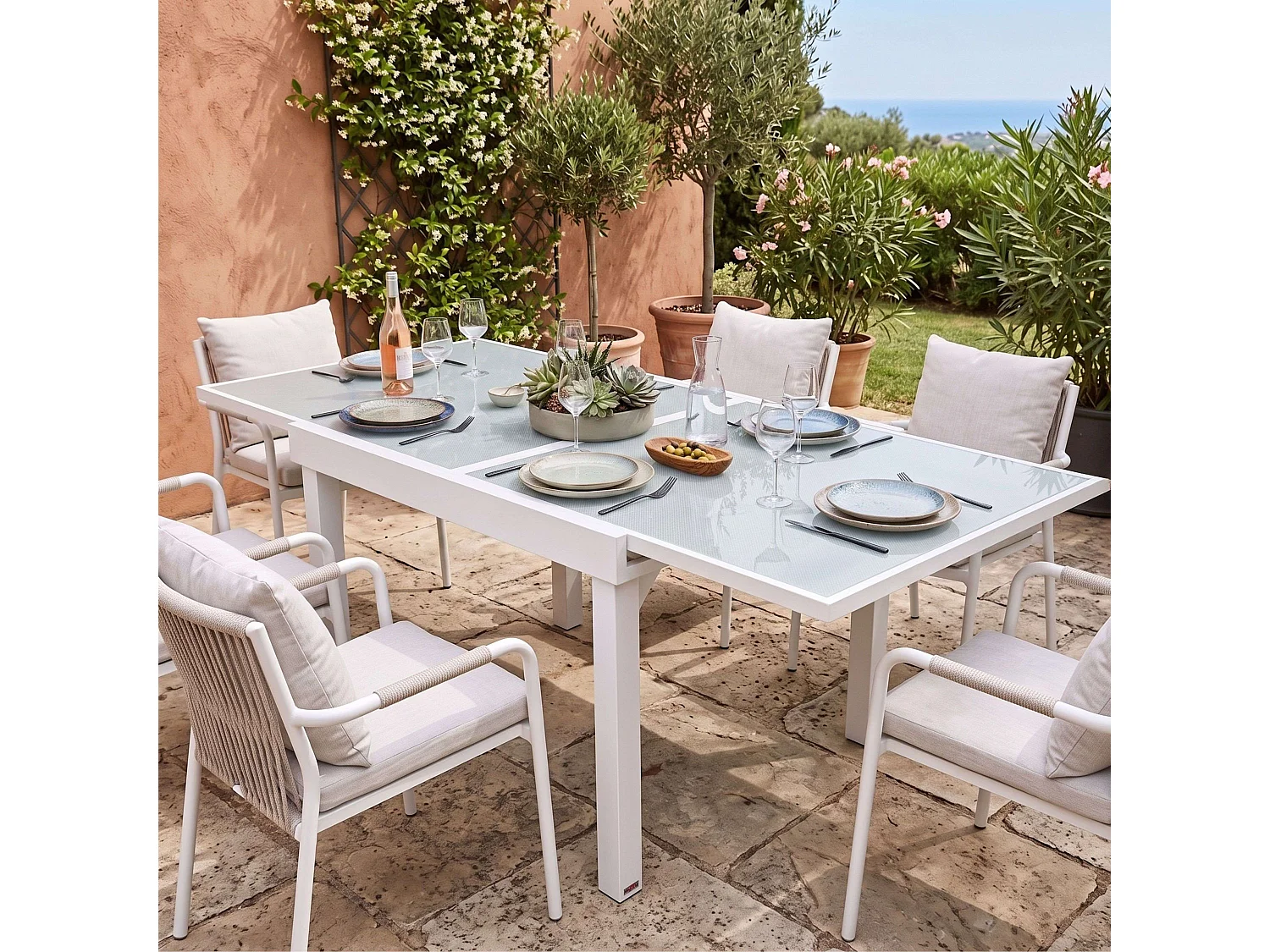 Mesa extensível para exterior, branca cristal, 90-180x90 cm