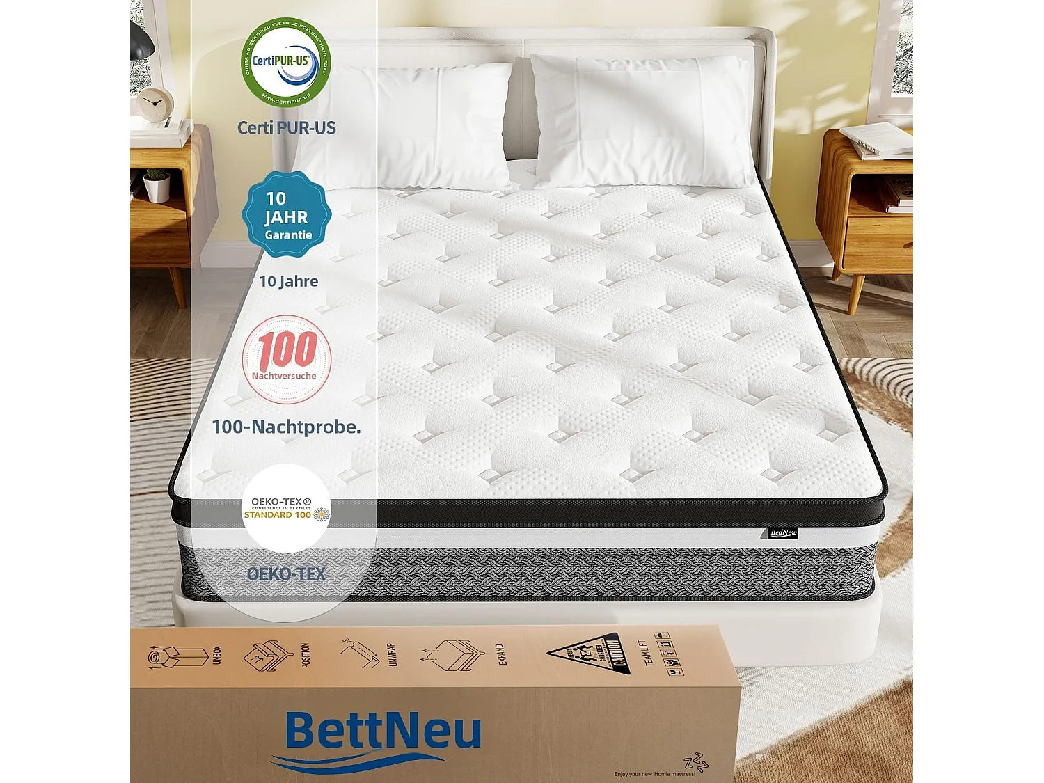 Matelas 160×200cm, Épaisseur 31cm, Matelas Ressorts, Matelas Mousse à Mémoire de Forme, Soutien Parfait, 7 Zones ergonomiques(160×200×31cm)