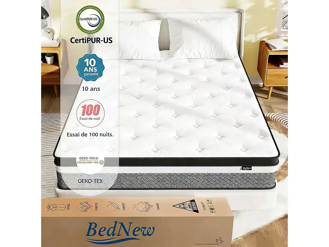Matelas 180×200cm, Épaisseur 31cm, Matelas Ressorts, Matelas Mousse à Mémoire de Forme, Soutien Parfait, 7 Zones ergonomiques(180×200×31cm)