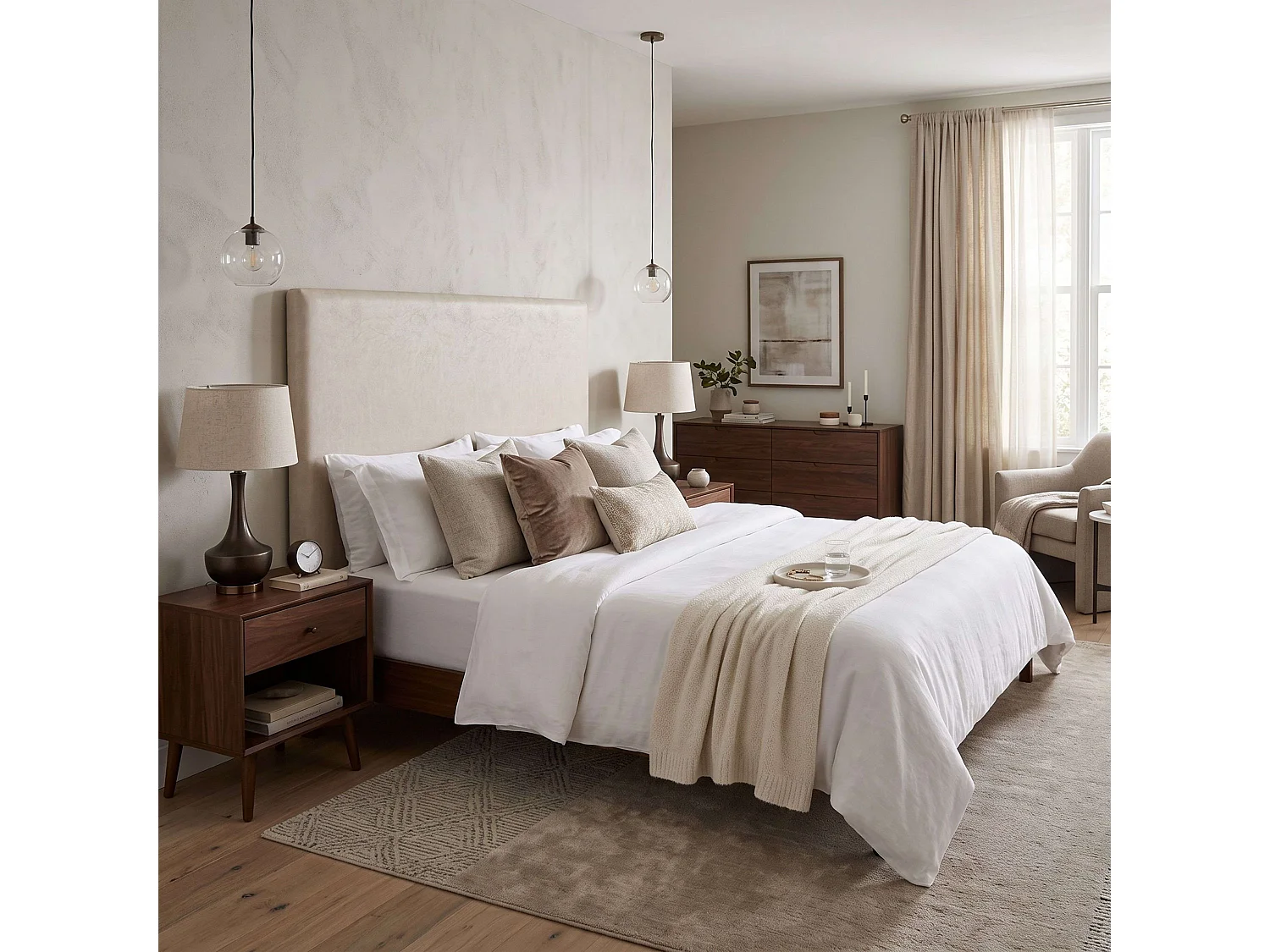Cabeceira Magnol branca de 150 cm, estofada lisa, para cama de casal.