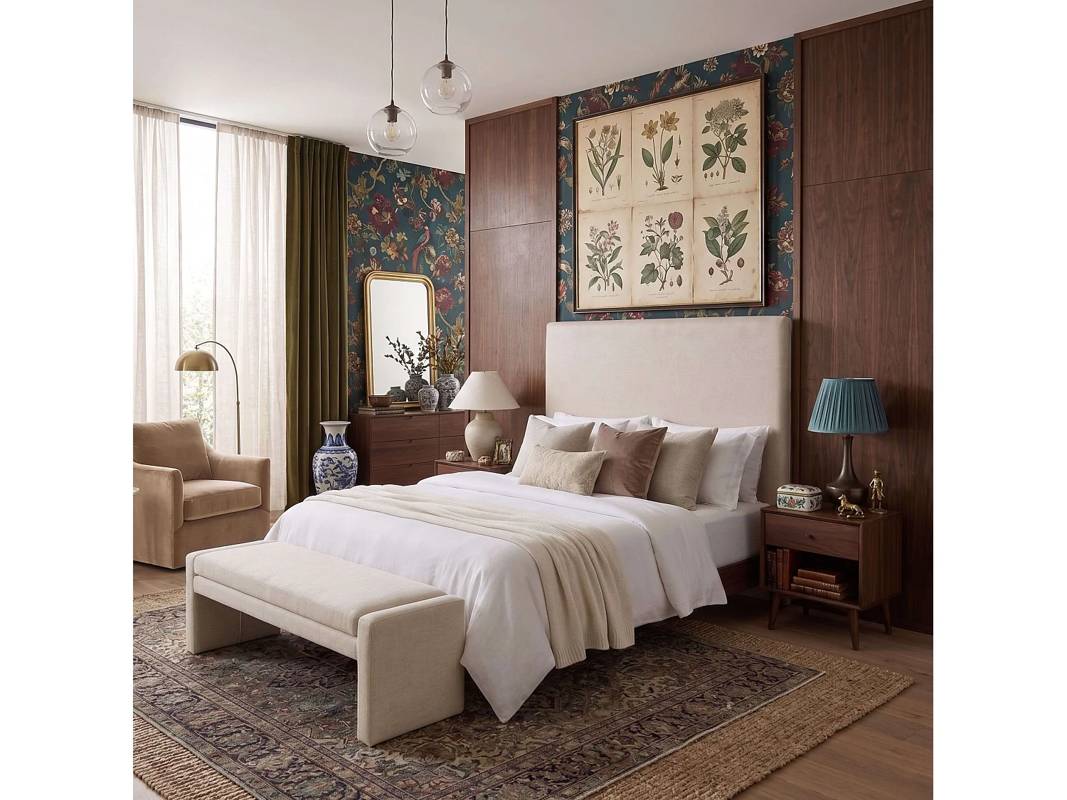 Cabeceira Magnol branca de 150 cm, estofada lisa, para cama de casal.