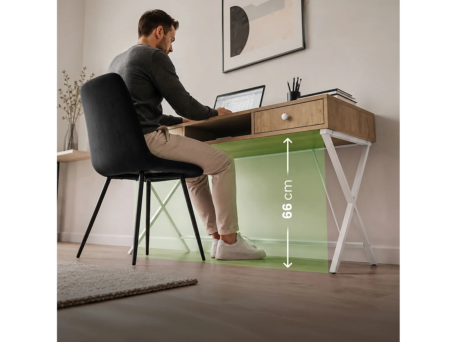 Computertafel Bureau Industrieel Eiken Artisan CROSSLINE 120 cm 2 Lades 1 Plank Witte Poten