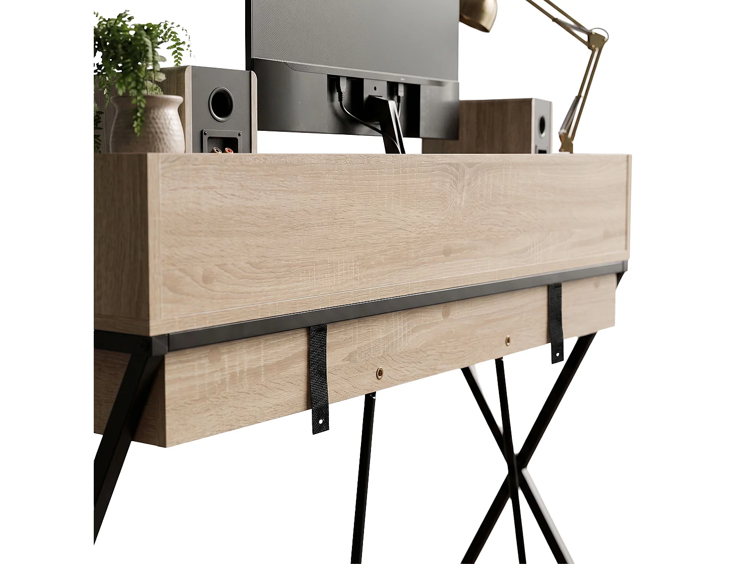 Computertafel Bureau Industrieel Eiken Sonoma FLEXO 100 cm 1 Lade 1 Plank Zwarte Poten