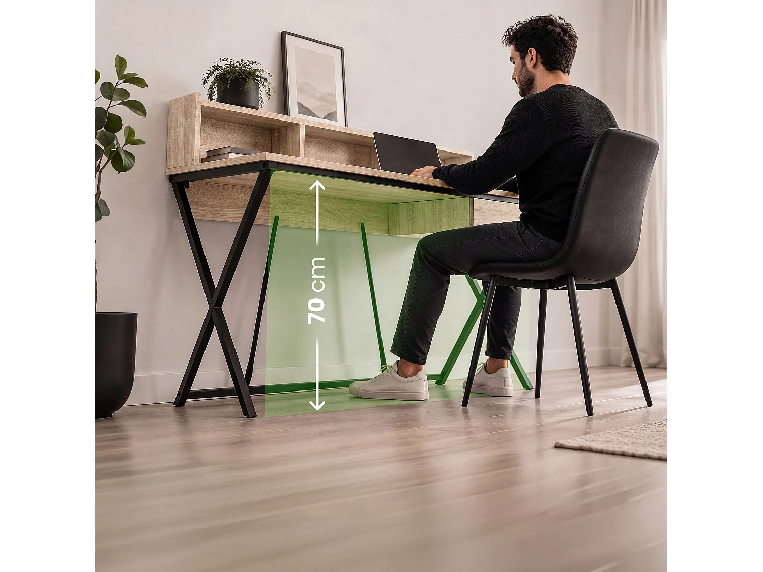 Computertafel Bureau Industrieel Eiken Sonoma FLEXO 100 cm 1 Lade 1 Plank Zwarte Poten