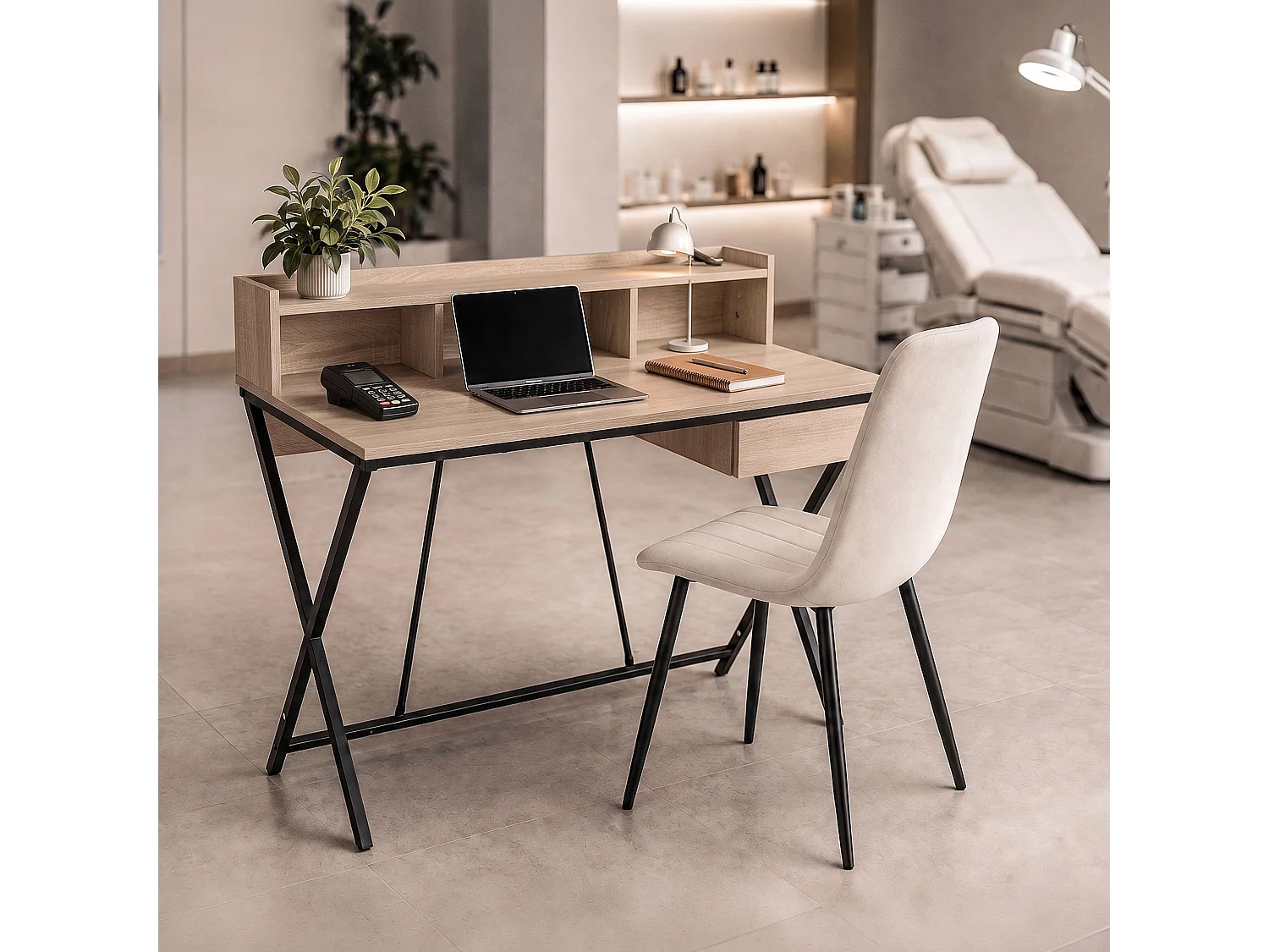 Computertafel Bureau Industrieel Eiken Sonoma FLEXO 100 cm 1 Lade 1 Plank Zwarte Poten